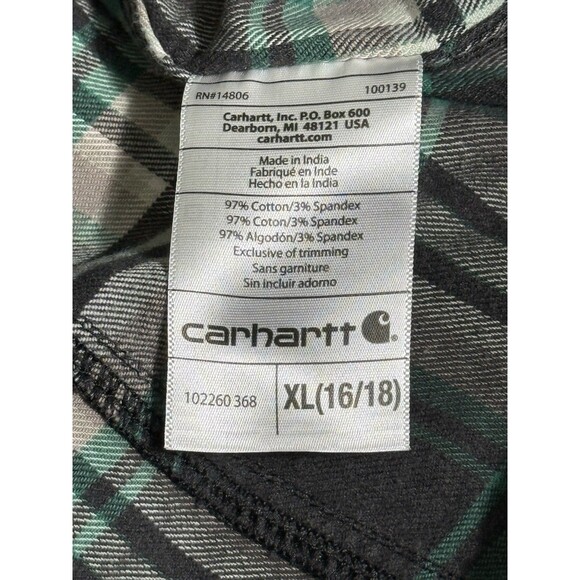 Carhartt Flannel Women’s XL (16/18) Grey Plaid Cotton Long Sleeve Button Down - Picture 4 of 8